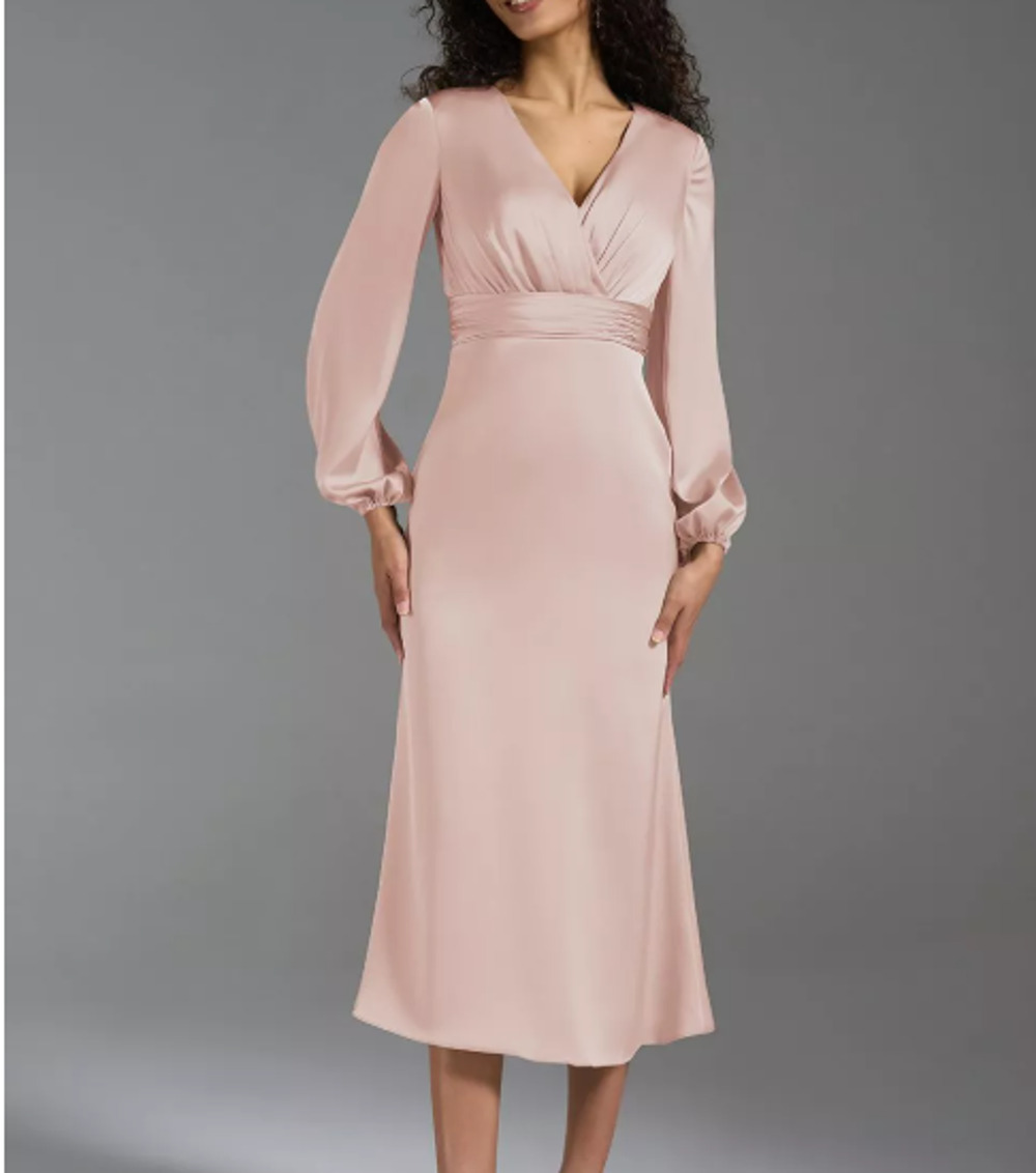 AW BRIDAL 4 S pearl pink satin charmeuse  Robbie formal party midi dress NEW B23